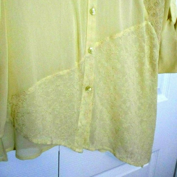 Chico's Asymmetric Tunic Blouse sz Small Creamy Yellow Embroidered Chiffon - Picture 7 of 11